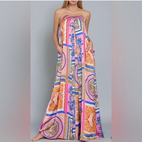 Multicolor Tube Tie Back Chest Elastic Waisted Jumpsuit - Picture 2 of 10